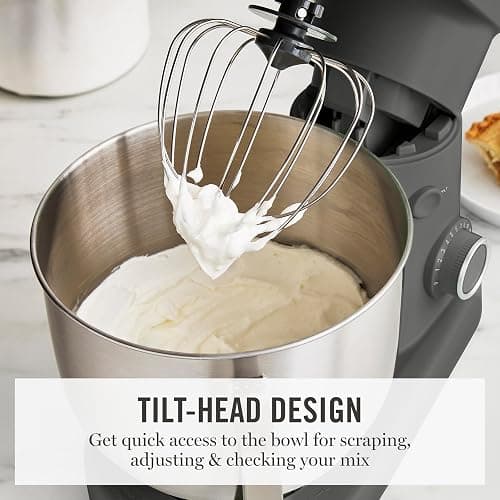 Martha Stewart Stand Mixer, 12 Speed, Tilt-Head, 5.3QT Stainless Steel Bowl, Splash Guard with Pour Chute, Whisk, Dough Hook, Flat Beater, Electric Kitchen Baking Mixer, Bread, Cake, Whip, Caviar Gray thumbnail 6