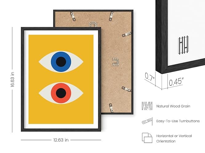HAUS AND HUES Mid-Century Modern Art Print – Bauhaus Poster, Retro Evil Eye Wall Decor, Geometric Yellow Abstract Art (Black Frame, 12x16) thumbnail 3