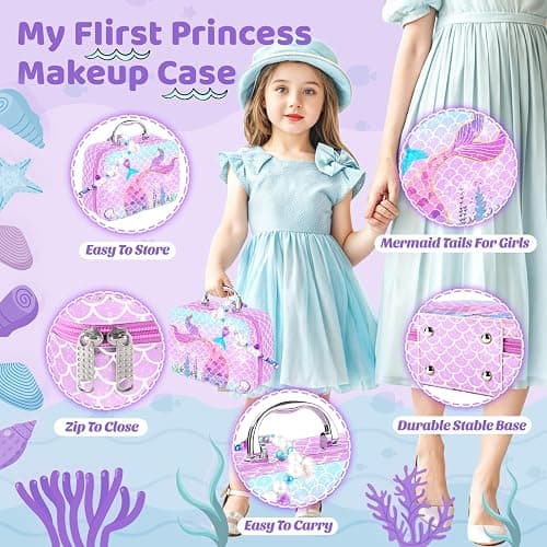 INNOCHEER Pretend Makeup for Toddlers Toys, Fake Makeup Mermaid Toys for Girls Purse, Toddler Makeup Kit Pretend Play Makeup Toys, Toy Mermaid Makeup for Kids, Gifts Toys for 3 4 5 6 7+ Year Old Girls thumbnail 2