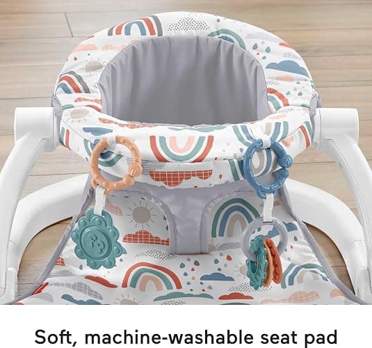Fisher-Price Portable Baby Chair Sit-Me-Up Floor Seat with Developmental Toys & Machine Washable Seat Pad, Rainbow Showers thumbnail 6