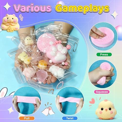 PSBMAC 22PCS Squishy Toys Set, Adorable Fidget Toys Kit for Kids & Adults | Soft TPR Squeeze Toys, Squishies Ideal for Anxiety Stress Relief, Party Favors Classroom Birthday Gifts for Boys & Girls thumbnail 3