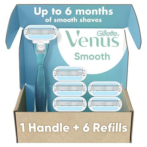 Gillette Venus Smooth Women's Razor Handle + 6 Refills with Soft-Grip Gel Handle - Image 1