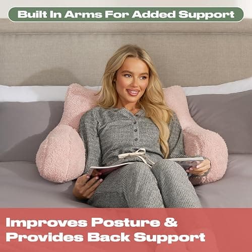 OHS Cuddle Cushion Teddy Pink, Reading Pillows for Bed Super Soft Cosy Pillow with Arms Support Pillows for Sitting up in Bed Teddy Pillow for Adults thumbnail 5
