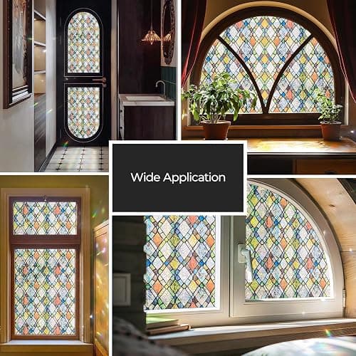 ADD.HERES Window Privacy Film, Stained Glass Decorative Static Cling, Removable Laser Sun Blocking Vinyl Covering,Window Film for Home Kitchen Living Room, Rainbow Crystal Shards, 17.3 x 78.7in thumbnail 6
