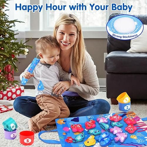 Montessori Toys for 1 Year Old - Cloth Fishing Game Baby Toys 6-12 12-18 Months with Stacking Cups - Sorting Learning Toddler Toy Age 1-2 - Babies First Birthday Gifts for 1 2 3 Year Boy Girl thumbnail 7