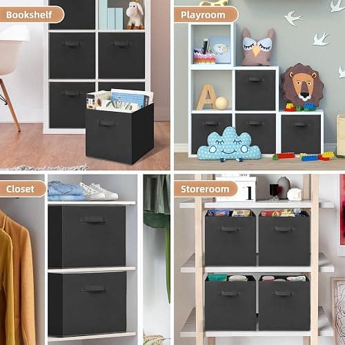 STORAGE MANIAC Storage Cubes, 13 Inch Collapsible Storage Bins with Handles, 8 Pack Fabric Foldable Bins for Organization, Durable Storage Bins for Closet, Shelves, Offices, Toys, 8-Pack Black thumbnail 5