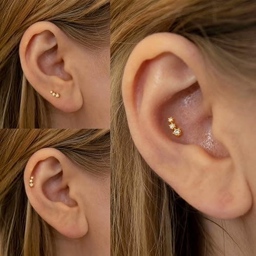 925 Sterling Silver Gold Screw Back Stud Earrings for Women/Girls, Helix Cartilage Tragus Earlobe Conch Piercing Jewelry,20 Gauge,Trio/Bar/Pearl/Butterfly/Leaf/North Star/Flower/Clover/Heart thumbnail 5