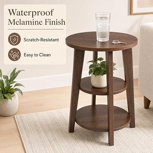 DURISEN 3-Tier Round Side Table,23.6" Tall End Table with Storage Shelves | Modern Nightstand,Wood Plant Stand for Living Room Bedroom Small Spaces Corner Display Rack Balcony Garden Patio (Black) thumbnail 4