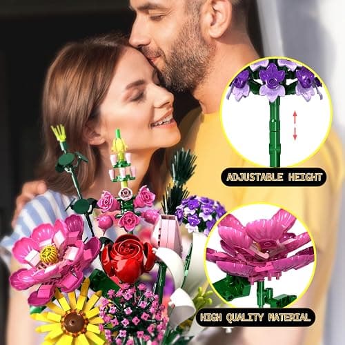 Linkowin Flower Bouquet Building Set, 699pcs Creative DIY Plant Bouquet Decoration,10 Unique Flower Bouquet for Girls Women Adults 6+, Idea Gifts for Valentines Birthdays Mother's Day thumbnail 5