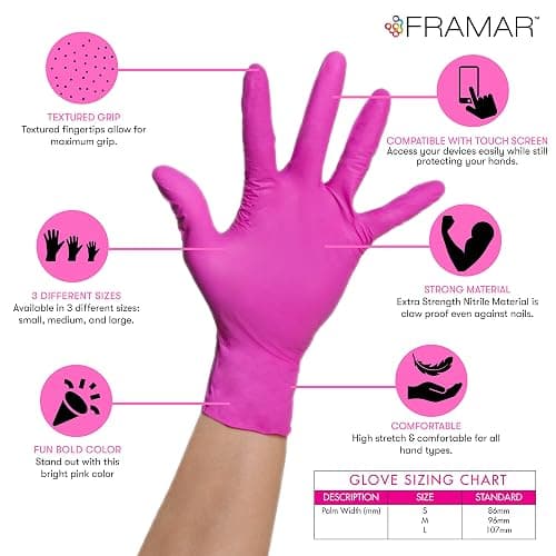 FRAMAR Pink Gloves Disposable Latex Free – Pink Nitrile Gloves Medium, Latex Free Glove Medium, Guantes De Nitrilo, For Hair Dye, Salon, Cleaning, Tattoo, Food Prep, Powder Free – 100 Pack thumbnail 2