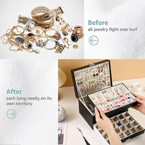 BOOVO Earring Jewelry Box For Women Girl Stud Organizer, 5 Layers Girl Jewelry Organizer Box With Lock Earring Holder Organizer Necklace Ring Jewelry Organizer Box For Girls (Black) thumbnail 6