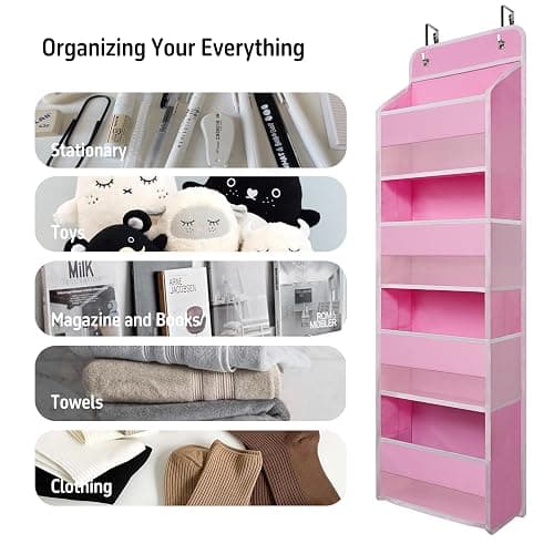 TYMENSH Over The Door Hanging Organizer with 4 Large Pockets – Closet, Bathroom, Nursery, Bedroom, Dorm Storage for Toys, Cosmetics, and Baby Essentials, Pink thumbnail 6