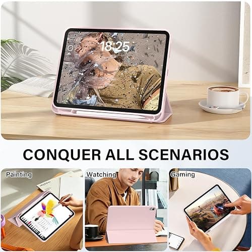 Zktuyu for iPad (A16) 11th 10th Generation Case 11/10.9 Inch with Pencil Holder 2025/2022, Slim Trifold Stand Protective Cover, Hybrid Cover with Soft TPU Back, Pink thumbnail 8