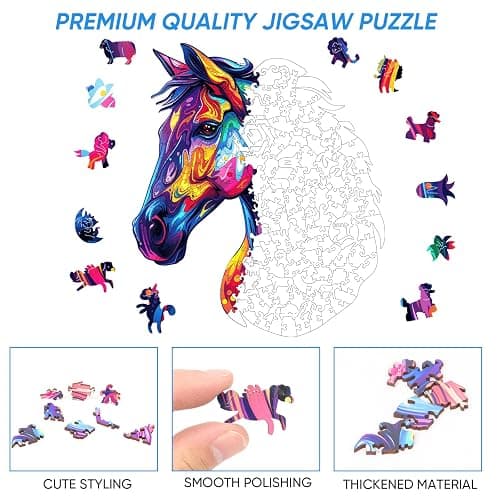 Reouinty Wooden Puzzles for Adults 500 Pieces, Cool Horse Wood Jigsaw Puzzles, Unique Shape Animal Adult Gifts, Irregular Wood Puzzles Gift for Family Game 15.8 x 18.3 in thumbnail 4
