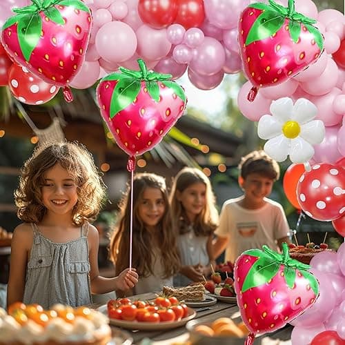 Strawberry Balloon Garland Berry First Birthday Party Decorations Pink Red Balloon Arch Ideal for Berry Sweet Themed Celebrations, Sweet Girl Baby Showers，Strawberry and Pastel Daisy Party Supplies thumbnail 7