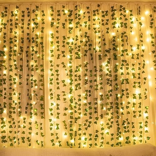 KASZOO 12 Stück künstlich Efeugirlande Efeu, Künstliches Hängend Efeu mit 200 LED-Licht,für Hochzeit Party Garten Wohnung Balkon - Image 1