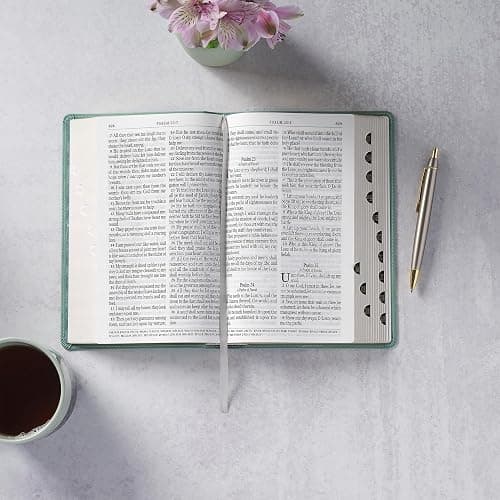 KJV Holy Bible, Giant Print Standard Size Red Letter Edition, Thumb Index Tabs & Ribbon Marker, King James Version, Vegan Leather, Teal, 14 pt. Type thumbnail 6