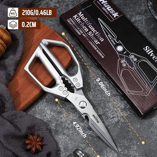 HUUSK Kitchen Scissors All Purpose - Stainless Steel Kitchen Shear, Sharp Silver Meat Scissors Dishwasher Safe, Heavy Duty Poultry Shears, Japanese Cooking Scissor for Food, Christmas Gifts for Women thumbnail 2