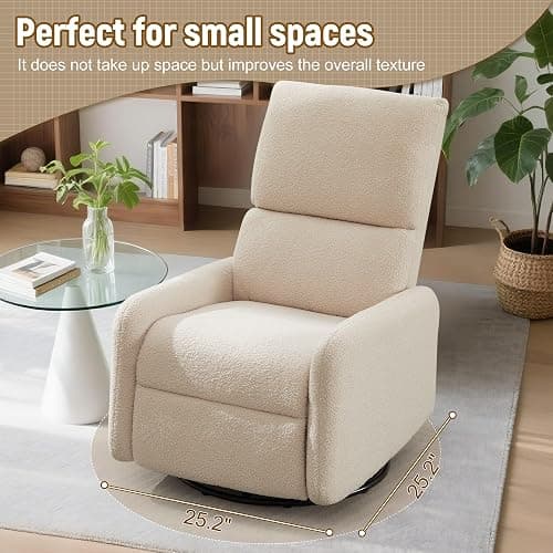 Korser 360° Swivel Glider Chair, Rocking Chair Nursery with Side Pockets, Deep Cushioned Seat, Nursery Chair with Steel Structure Base, Sherpa Swivel Chairs for Living Room, Bedroom, Khaki thumbnail 7