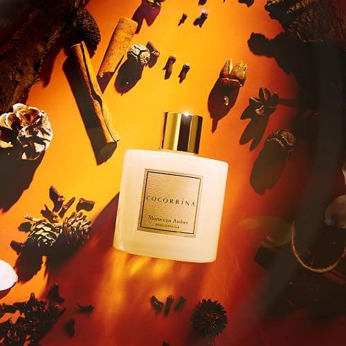 COCORRÍNA Reed Diffuser - Moroccan Amber 6.7 Fl.oz Reed Diffuser Set with Sticks & Preserved Baby's Breath, Reed Diffuser for Home Bathroom Shelf Decor thumbnail 2