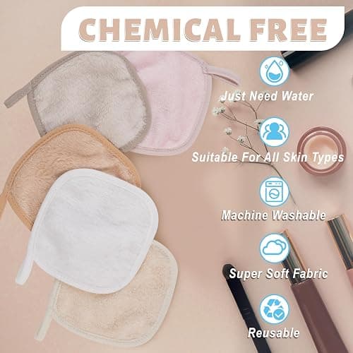 15 Pcs Reusable Makeup Remover Cloths, Ultra Soft Makeup Eraser Cloths for Face, Microfiber Makeup Remover Towels for All Skin Types, 5" x 5", Multicolor thumbnail 3