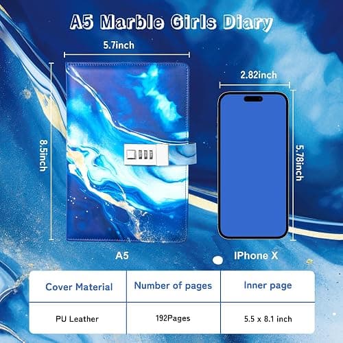 CAGIE Diary with Lock for Girls, A5 Password Refillable Lined Journal Kit Locked Diary, Cute Stuff Christmas Birthday Gifts for Girls 6 7 8 9 10 11 12 13 14 Year Old Girl, Teen Girl Gifts, Blue thumbnail 2