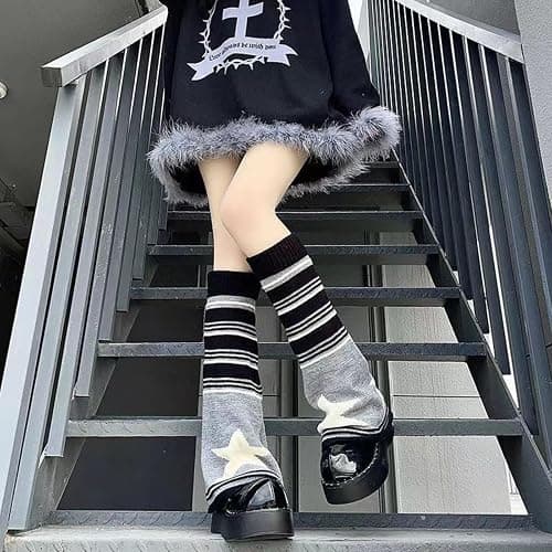 srdmuph Grunge Socks Fairy Grunge Socks Fairy Grunge Cloth Leg Warmers Reversible Y2K High Knee Long Knit Boot Socks Women thumbnail 2