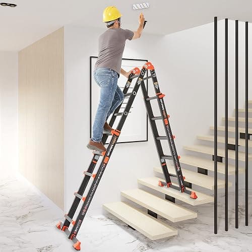 LANBITOU Ladder, A Frame 5 Step Ladder Extension, 17 Ft Anti-Slip Multi Position Ladder, Storage Folding Ladder, 330 lbs Security Load Telescoping Aluminum Ladders for Stairs Home Indoor Outdoor Roof | 2mm Thickness Aluminum,Telescoping,Anti-Slip Feet,ANSI Approved,Storage Folding,Security Load for Stairs Indoor Outdoor Roof thumbnail 6
