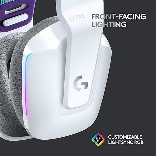 Logitech G733 LIGHTSPEED Wireless Gaming Headset with Suspension Headband, LIGHTSYNC RGB, Blue Voice Mic Techonolgy and PRO-G Audio Drivers - White thumbnail 5