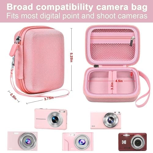 ALKOO Digital Camera Case for CAMKORY, Camera Pouch for KODAK Pixpro -Pink | for Lecran/for VAHOIALD Point and Shoot Camera, Hard Carrying Case with Mesh Pocket, Compact for Vlogging, Travel and Storage thumbnail 4