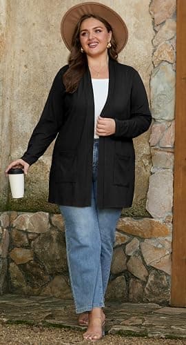 OLRIK Plus Size Lightweight Cardigan For Women 2025 With Pockets Long Sleeve Casual Jacket Open Front Cover Ups thumbnail 5