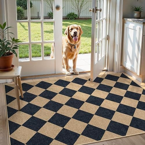 Lahome Colette Checkered Easy Jute 3x5 Outdoor Patio Rug, Washable Rugs for Entryway Diamond Indoor Outdoor Living Room Carpet, Farmhouse Neutral Non Slip Black Door Carpet for Backyard Bedroom thumbnail 3
