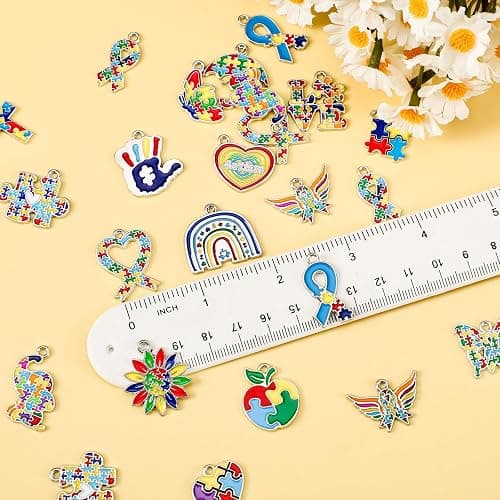 MARFOREVER 40Pcs/20 Pairs Autism Awareness Charms, Autism Charm for Jewelry Making, Autism Alloy Puzzle Pendants for Bracelet Necklace Earrings Making Accessories Autism Awareness Stuff thumbnail 3