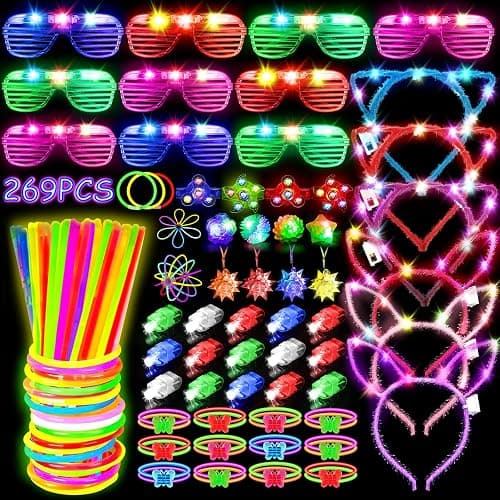MIBOTE 269Pcs Led Light Up Toys Party Favors Glow in the Dark Party Supplies for Kid/Adults Halloween with Light Up Glasses,Rings,Fidget Spinner Bracelets,100 Glow Sticks Bulk Party Pack DIY Glow - Image 1