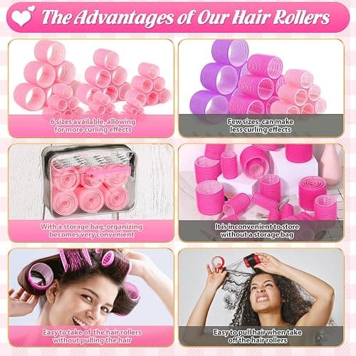Tetutor 6 Size Hair Rollers for Women, 62 Pcs Rollers Hair Curlers for Long Medium Short Hair, Large Medium Small Self Grip Hair Rollers with 36 Rollers 24 Stainless steel Clips 1 Storage Bag thumbnail 5