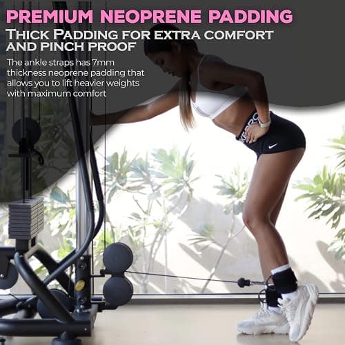 YAGHZU Ankle Straps for Cable Machines Women - Adjustable Gym Ankle Strap for Cable Machine, Neoprene Padded Cable Straps, Durable Leg Strap with Cable Cuff, Glute Kickback Ankle Strap with D Rings thumbnail 4