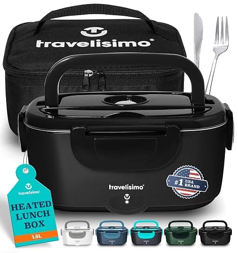 TRAVELISIMO Electric Lunch Box for Adults 80W Heated Lunch Box For Men 1.5L Stainless Steel Portable Food Warmer, 12/24/110V Electric Food Warmers for Travel & Work, Loncheras Para Hombres de Trabajo - Image 1