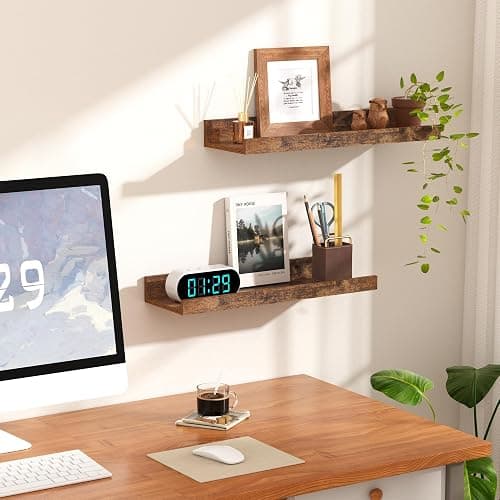 upsimples Floating Shelves for Wall, 3pack Brown Wooden Shelves for Room Decor 40CM, Wall Mounted Storage Shelf for Bathroom, Bedroom, Living Room, Kitchen thumbnail 5