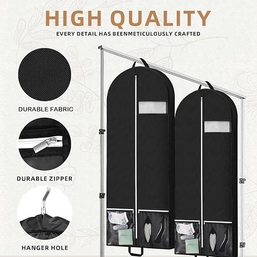 54" Garment Bags for Travel and Storage, Travel Suit Bags for Men Women with 2 Clear Pockets, Storage bags for Clothes, Suits, Dress, Shirts, Coats (Black) thumbnail 3