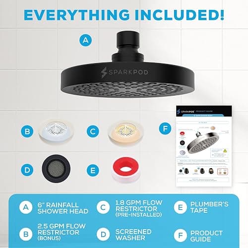 SparkPod Shower Head - High Pressure Rain - Premium Quality Luxury Design - Easy Clean Adjustable Replacement for Your Bathroom Shower Heads (Midnight Black Matte, 6 Inch Round) thumbnail 9