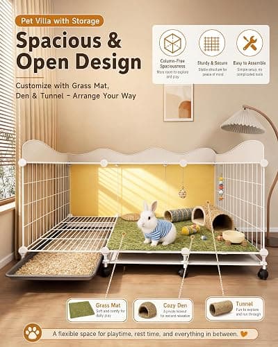 VNE Rabbit Cage with Storage Shelf & Wheels, Bunny Cage Indoor | Storage Shelf, Wheels, Transparent Door, Pull-Out Tray thumbnail 6