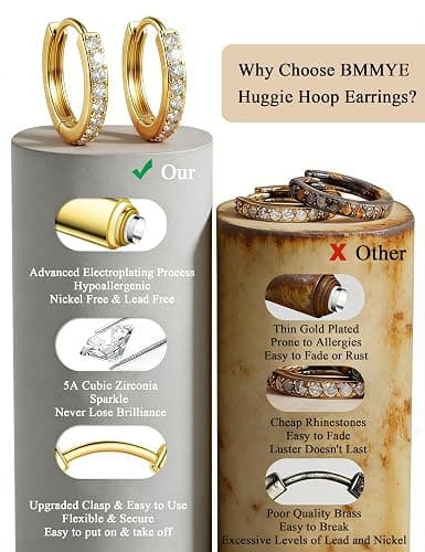 BMMYE Gold Huggie Hoop Earrings for Women Hypoallergenic 14K Gold Plated Mini Hoops Earrings Set for Multiple Piercing Lightweight Small Hoop Earrings Stack Jewelry for Gifts thumbnail 5