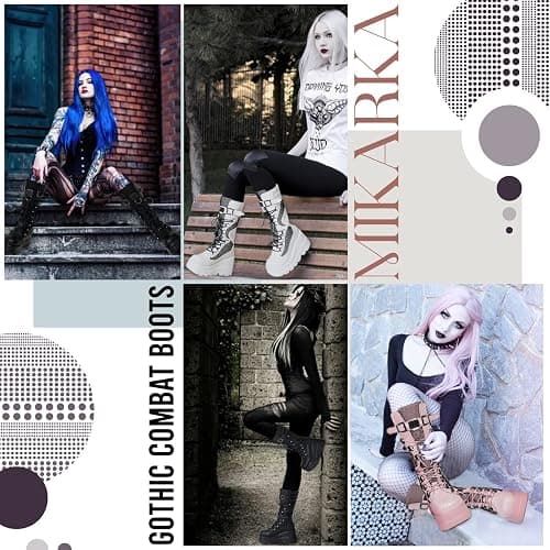 mikarka Womens Holographic Platform Mid Calf Combat Boots Lace Up Wedge Heel Studded Goth Knee High Boots thumbnail 5