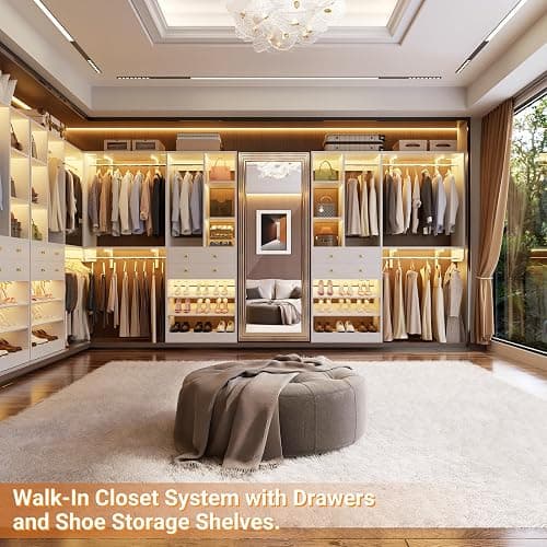 10FT Closet System with 4 Drawers, 120" Closet Organizer System with 6 Hanging Robs & Reversible Hanging Shelving, Closet Systems for Walk-in Closets, Load 2000+LBS, White thumbnail 2