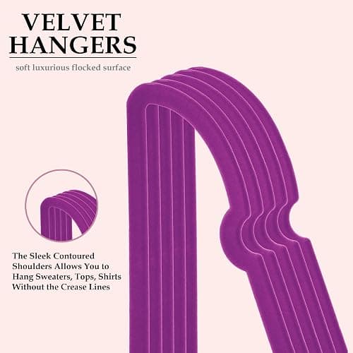 JIUXCF Dark Purple Velvet Hangers 50 Pack, Premium Heart Hanger Non-Slip Felt Hanger, 360° Swivel Rose Gold Hooks, Space Saving Slim Hangar, Durable & Cute Clothes Hanger for Adult thumbnail 4