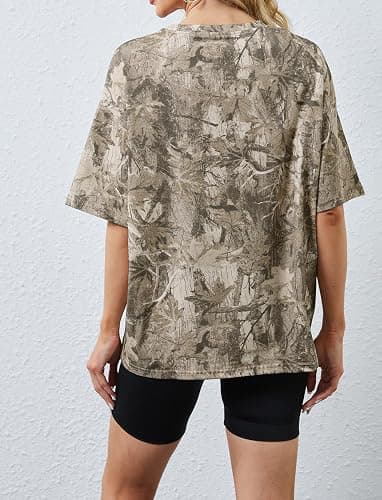 calbatic Camo Print Oversized T Shirts for Women Short Sleeve Graphic Print Crew Neck Baggy Shirts Cute Tunic Tee Tops thumbnail 4