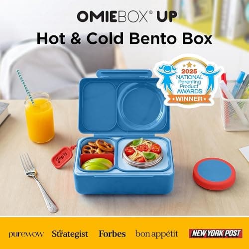 Omie OmieBox UP bento Box for Kids | Insulated Lunch Box | Leak Proof Vacuum Insulated Thermal Food jar | Cooler ice Pack | 2 Compartments (Cosmic Blue) thumbnail 4