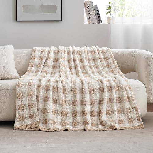 Snuggle Sac Buffalo Plaid Bedding Blanket Twin Size, Super Soft, Cozy Warm Knit Decorative Blankets, Reversible Plaid Fluffy Throws for Bed, Plaid Beige, 60x80 Inches thumbnail 2