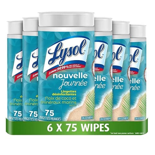 Lysol® Disinfecting Wipes, Brand New Day Coconut & Sea Minerals, (6 x 75 wet wipes) = 450 wet wipes, Pack of 6, Kills 99.99% of viruses and bacteria*, Thick Strong Wipe thumbnail 9