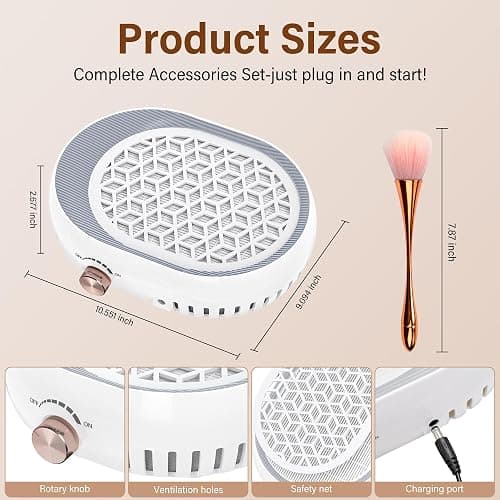 LSNDRG Nail Dust Collector 4500RPM Plug-in Professional Dust Collector for Nail Tech with Strong Suction, Rotary Adjustable Speed, Manicure Pedicure Vacuum Fan for Salon & Home Use thumbnail 5